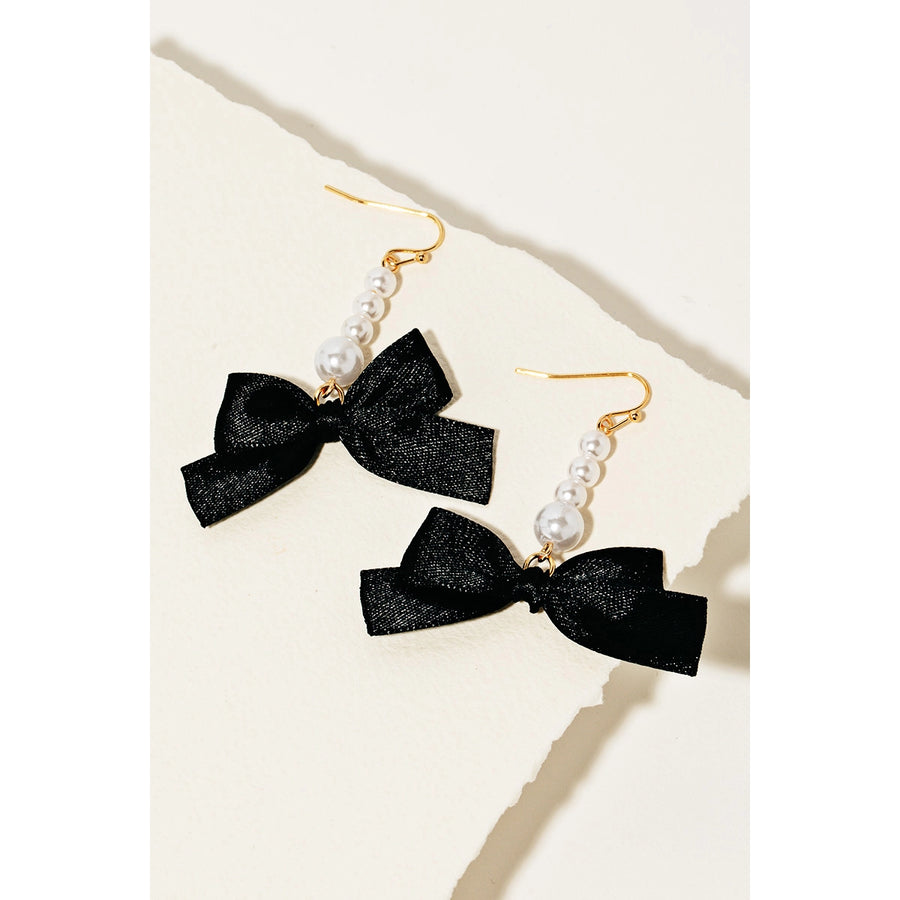 Pearl Bead Ribbon Bow Earrings