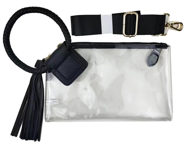 Clear Cuff Handle Clutch w/Tassel