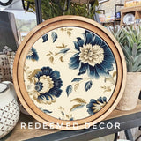 Round Navy/Tan Floral Sign 8"