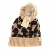 CC Kids Leopard Fur Pom Beanie