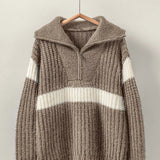 Contrast Stripe Half Zip Knit Sweater