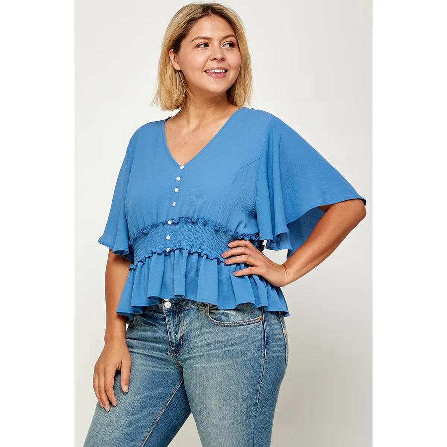 Plus Solid Smocked Waist Top