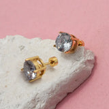 Stainless Steel Round Rhinestone Stud Earrings
