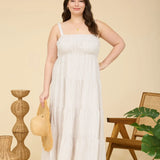 Plus Stripe Empire Waist Tiered Midi Dress