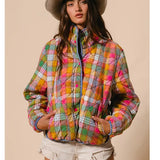 Vintage Plaid Quilted Jacket w/Pockets