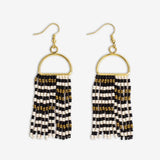 Allison Checkered Beaded Fringe Earrings Black