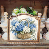 Provincial Blue Hydrangeas Framed Sign 9x10"