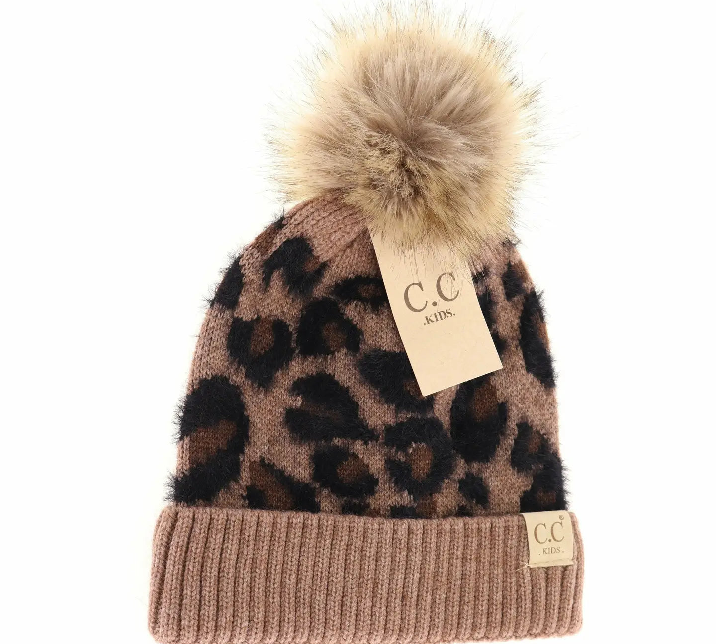 CC Kids Leopard Fur Pom Beanie