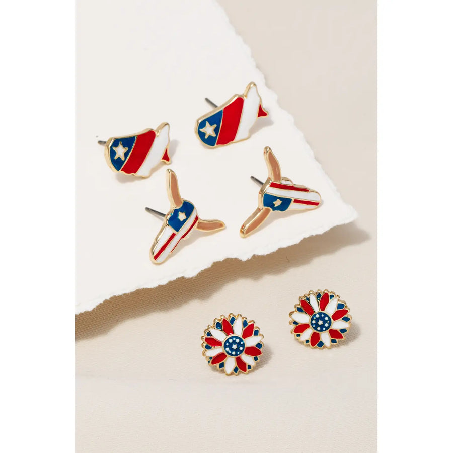 Patriotic Western Theme Stud Earring
