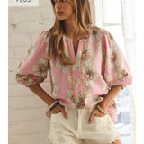 Plus Floral Printed 3/4 Sleeve Top