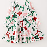 Kids Christmas Bow Print Dress