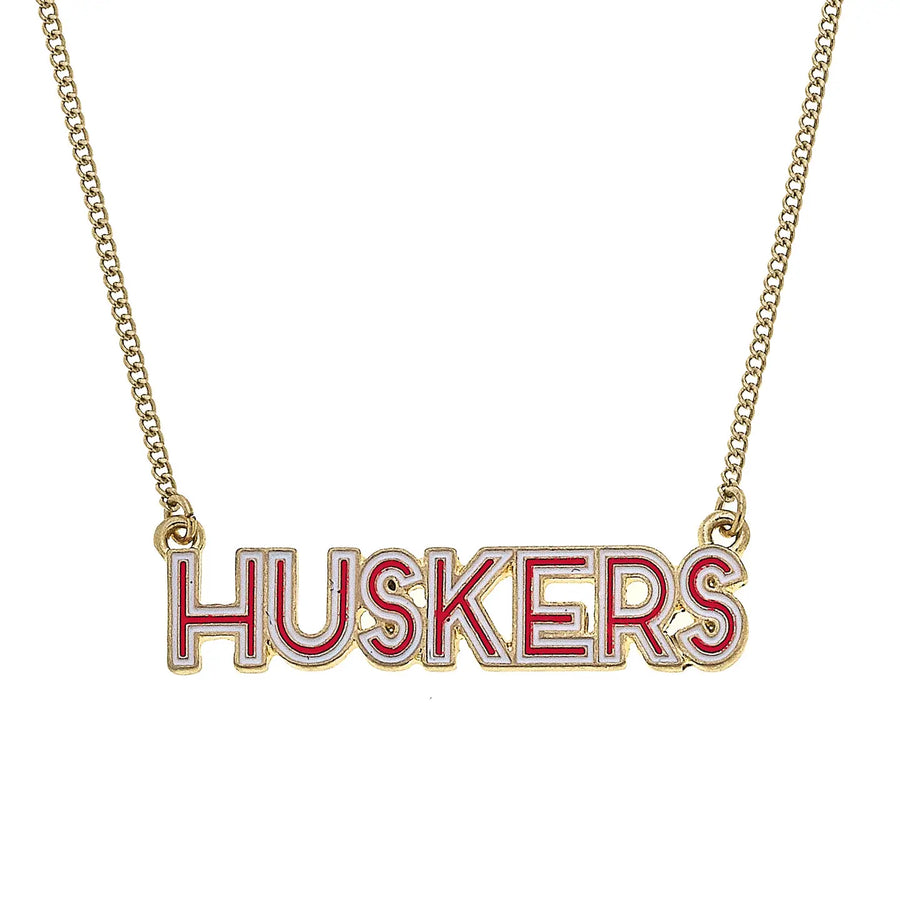 Huskers Outline Enamel Necklace