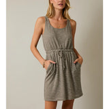 Round Neck Waist Tie Mini Dress