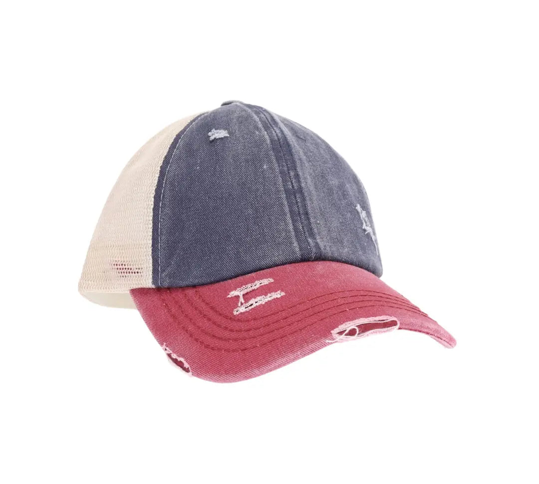 CC Tri Color Stone Washed High Pony Cap