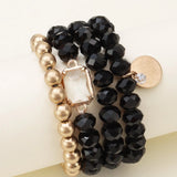 Multi Crystal Coin Charm Bracelet Set