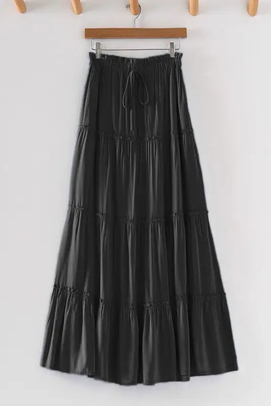 Long Ruffle Skirt with Tie Waist Band