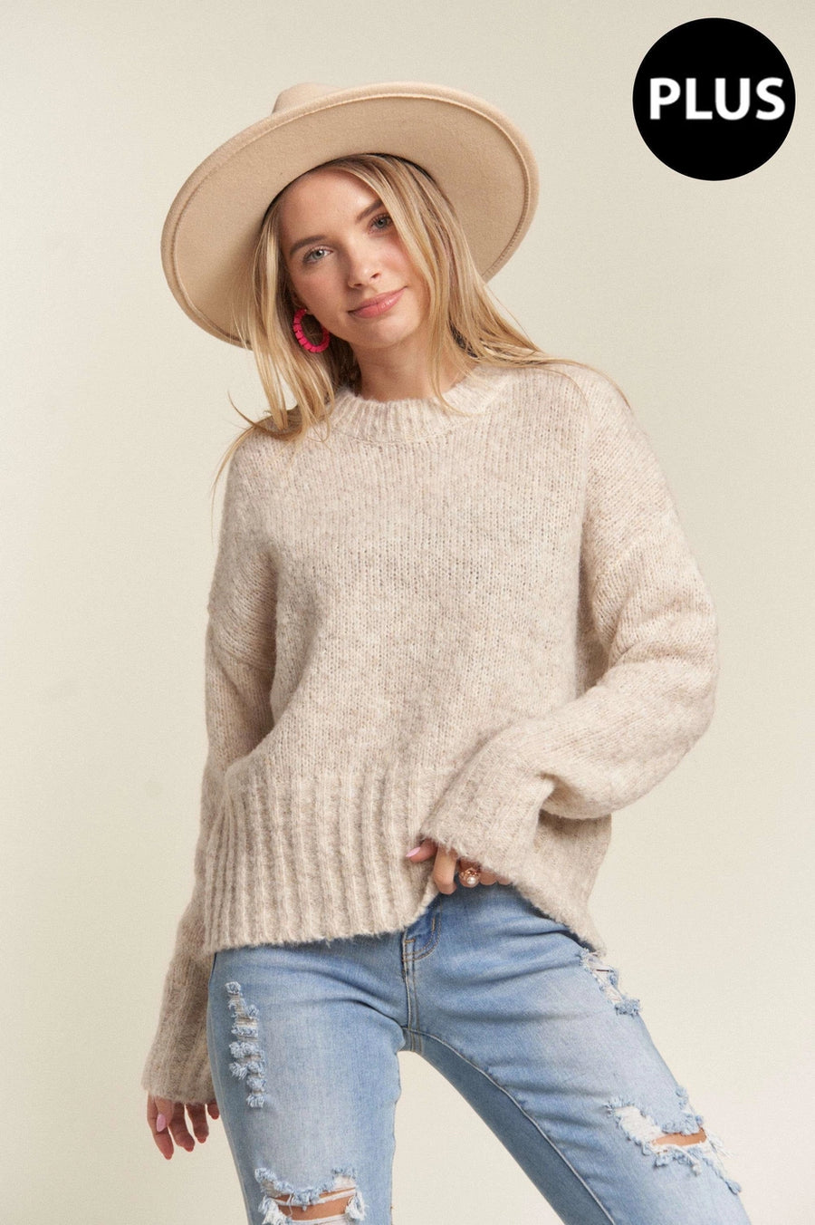 Plus Two Tone Fuzzy Sweater