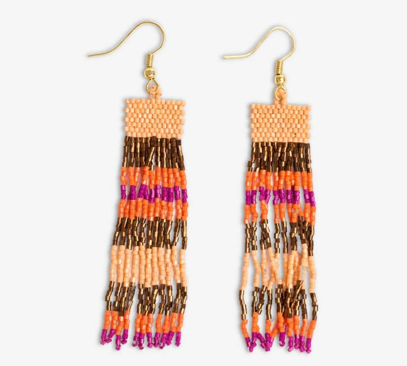 Billie Mixed Horizontal Stripes Beaded Fringe Earrings