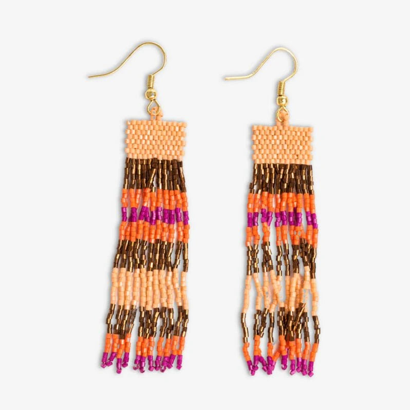 Billie Mixed Horizontal Stripes Beaded Fringe Earrings