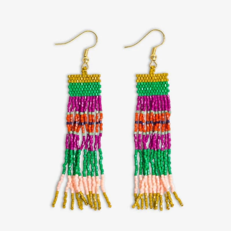 Billie Mixed Horizontal Stripes Beaded Fringe Earrings