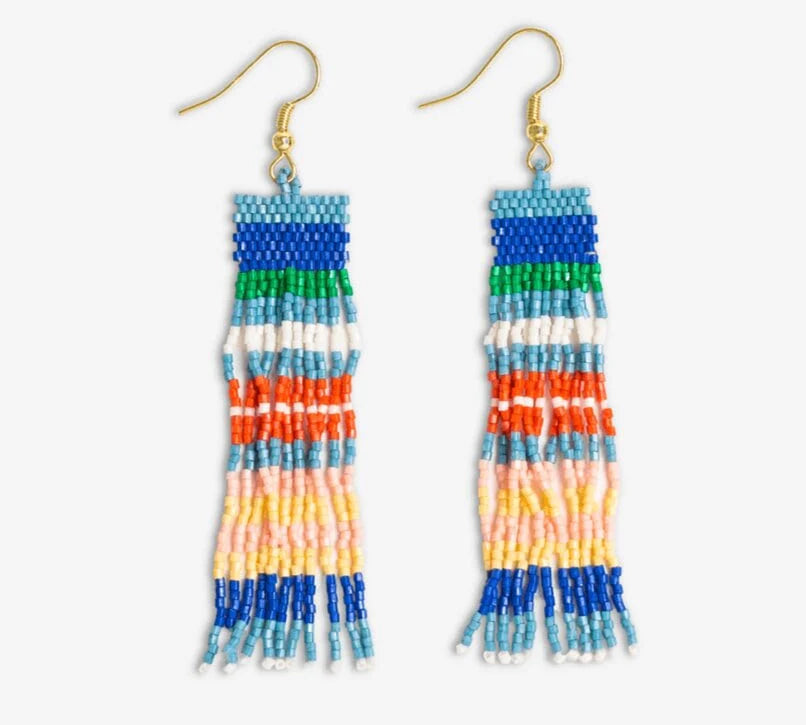 Billie Mixed Horizontal Stripes Beaded Fringe Earrings