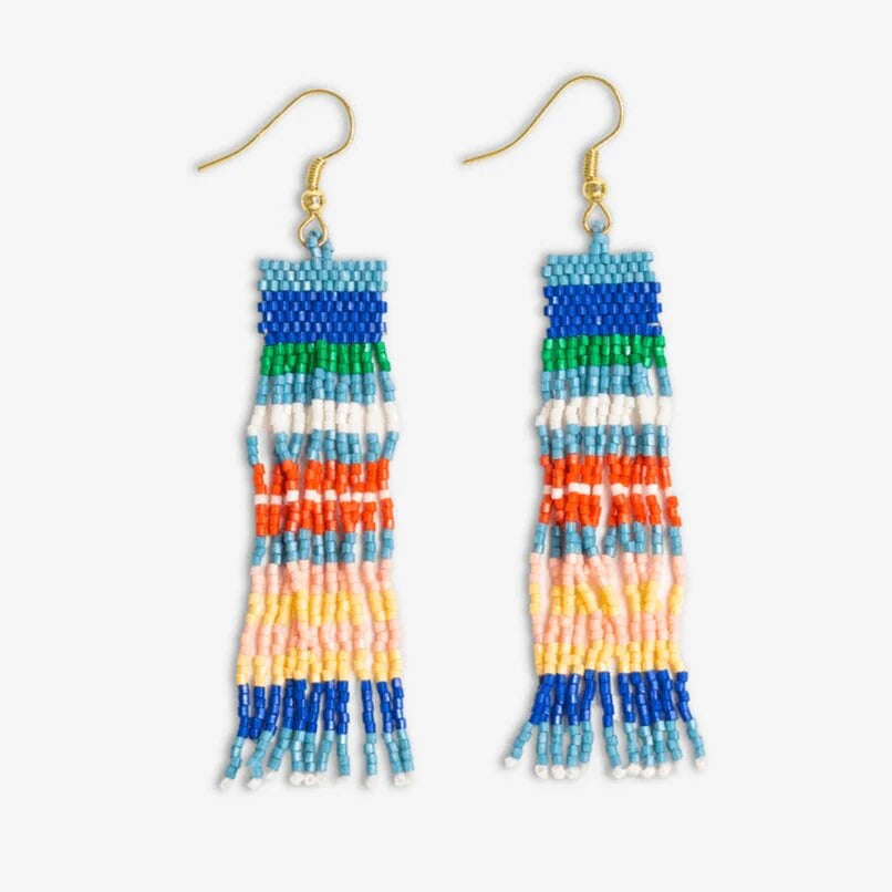 Billie Mixed Horizontal Stripes Beaded Fringe Earrings