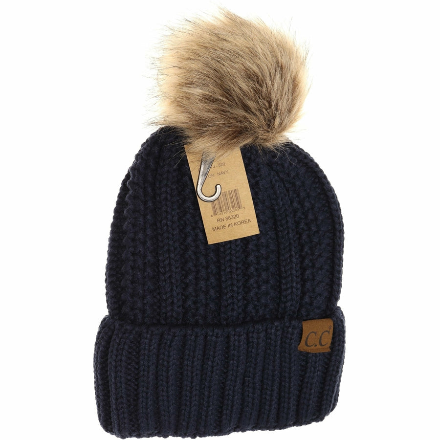 CC Fuzzy Lined Fur Pom Beanie