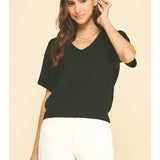 V-Neck Short Sleeve Knit Sweater