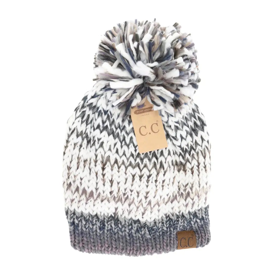 CC Fuzzy Lined Multi Color Pom Beanie