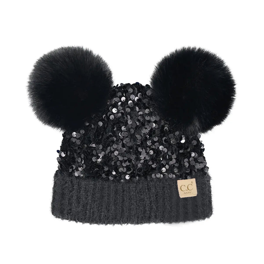 CC Baby Cluster Sequin Double Pom Beanie