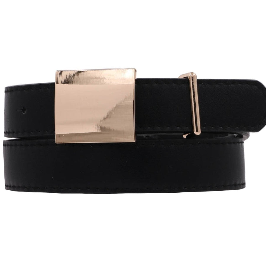 Metal Rectangular Buckle Faux Leather Belt