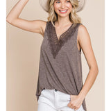 Plus Lace Neckline Tank Top