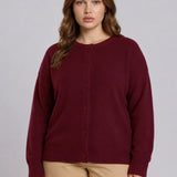 Plus Round Neck Button Down Cardigan
