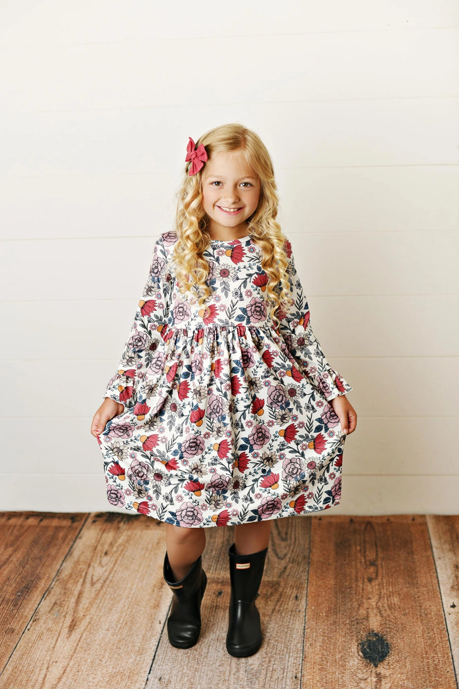 Girls Rust Floral Print Dress