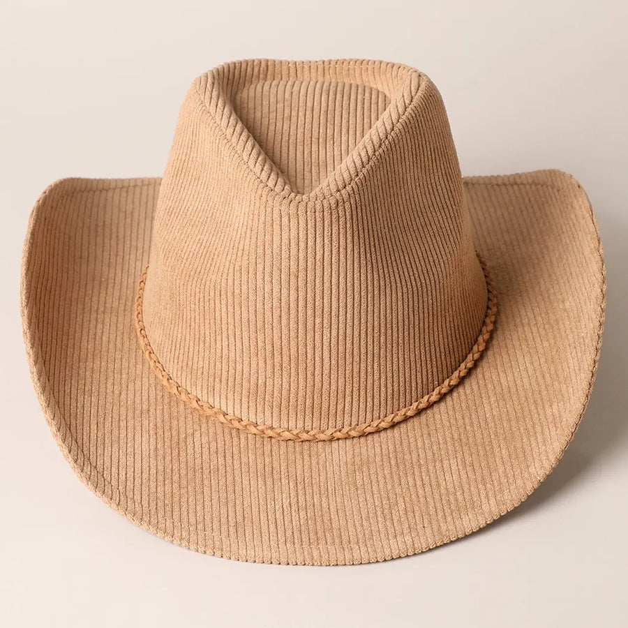 Western Corduroy Braided Band Panama Hat