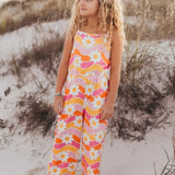 Girls Tangerine/Pink Floral Jumpsuit