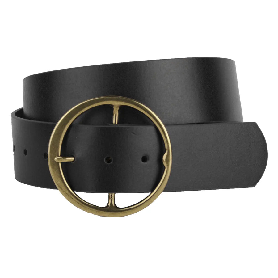 Classic Wide Leather Round Buckle Belt