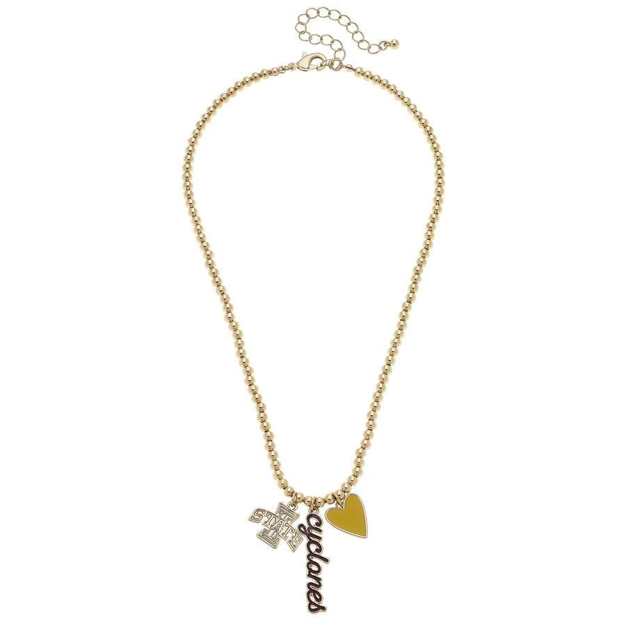 Iowa State Cyclones Ball Bead Charm Necklace