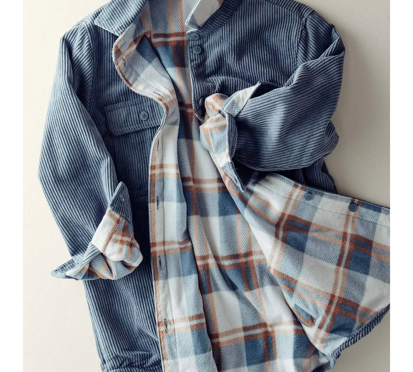 Reversible Plaid Corduroy Shacket