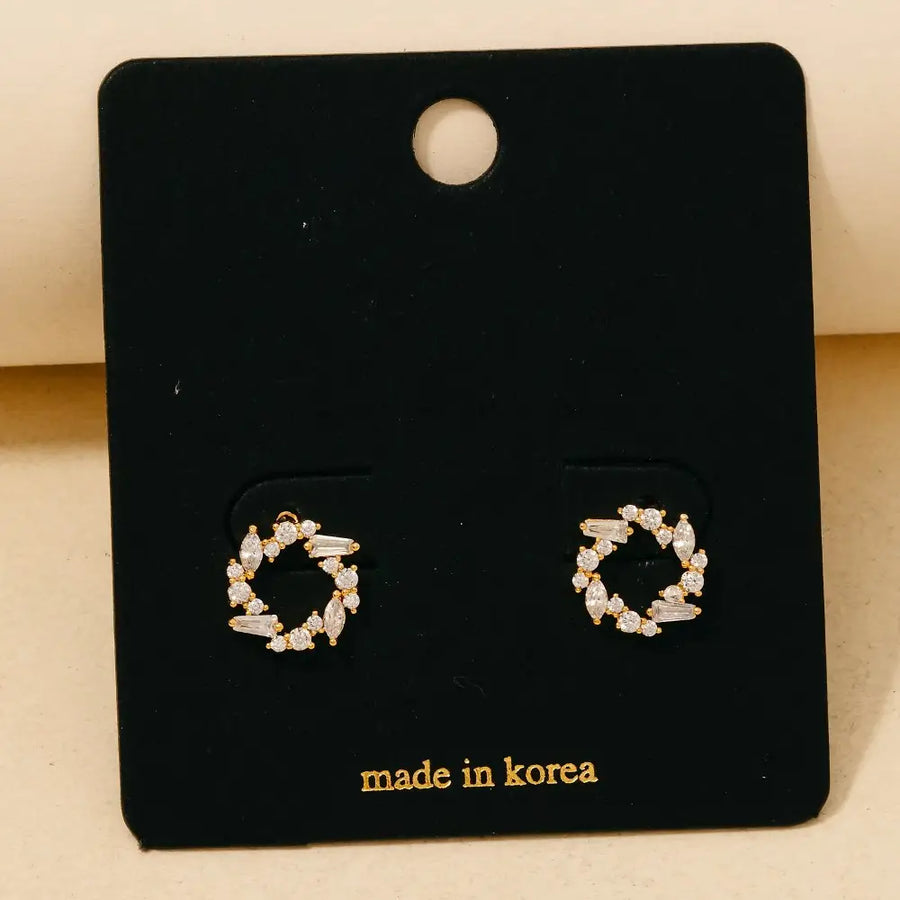 Cz Cluster Mini Twisted Hoop Earring