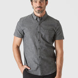 Mens Black Wash Short Sleeve Chambray Shirt