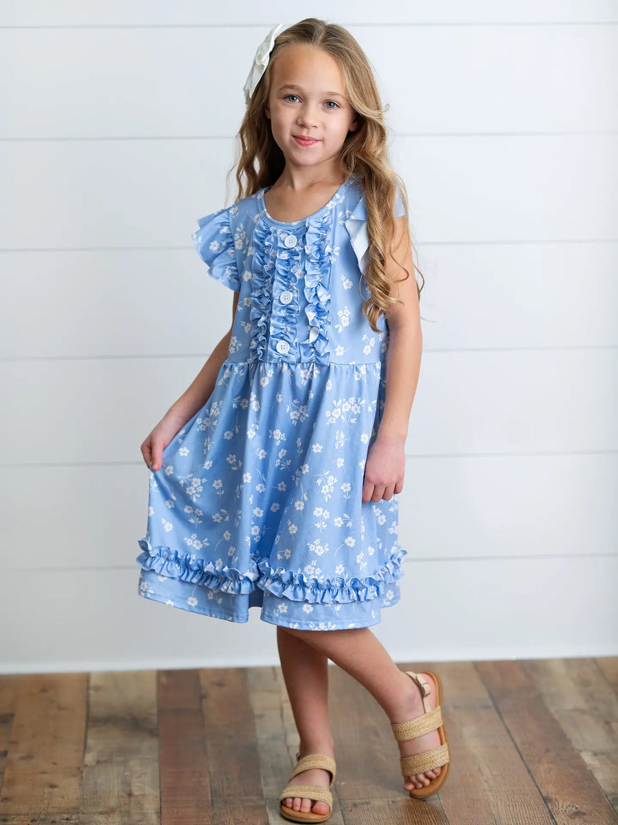 Girls Periwinkle Dainty Flower Dress