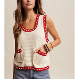 Contrast Trim Sleeveless Knit Top