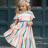 Girls Boho Rainbow Stripe Dress