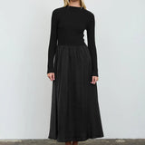Ribbed Mock Neck Satin Midi Dress