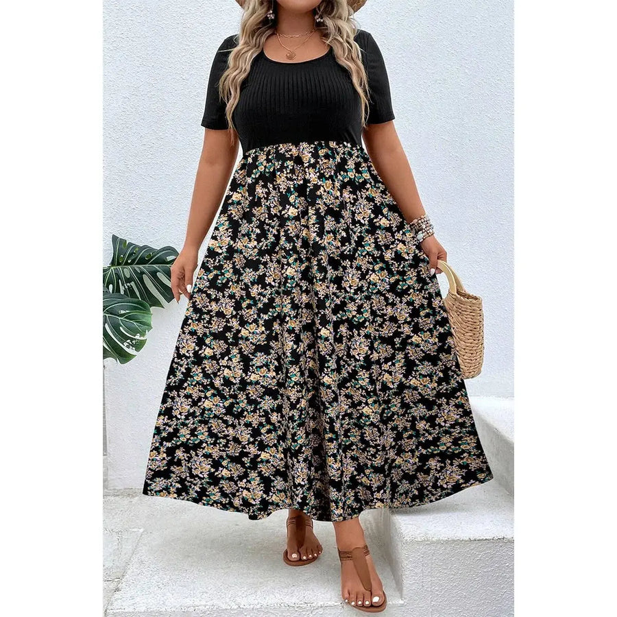 Plus Floral High Waist Dress