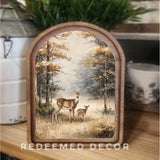 Arch Top Doe & Fawn Sign 6x8"