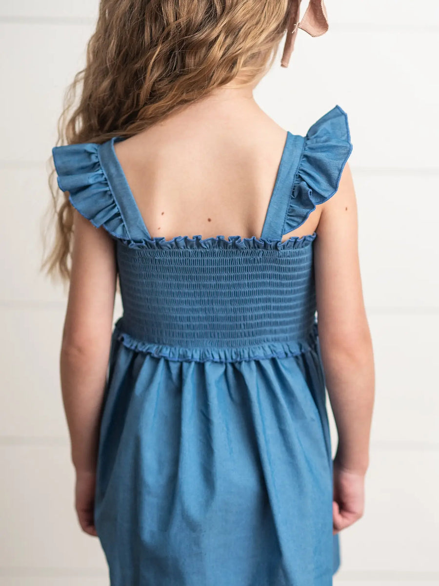 Girls Blue Ruffle Strap Dress