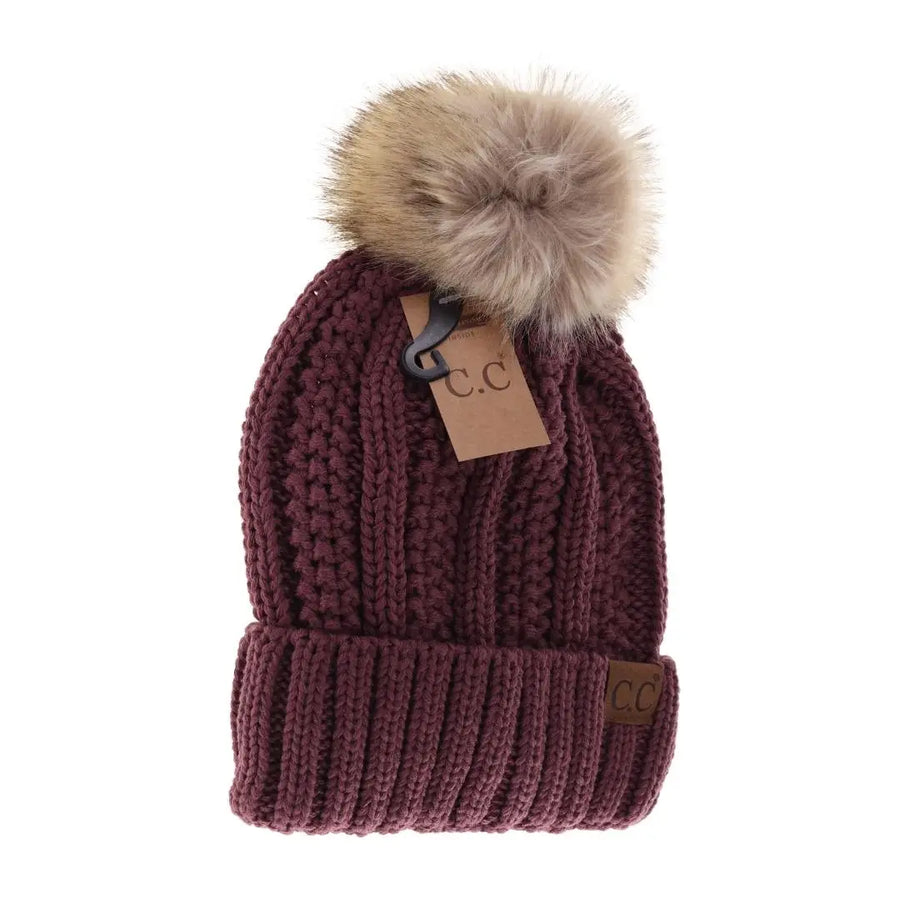 CC Fuzzy Lined Fur Pom Beanie