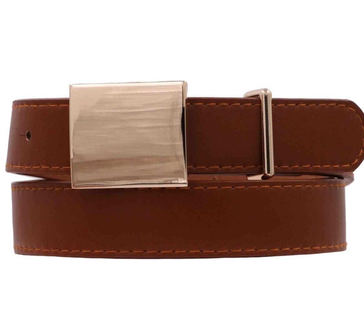 Metal Rectangular Buckle Faux Leather Belt